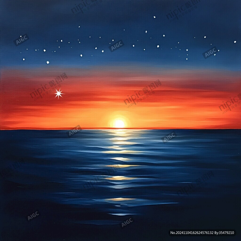海上落日插畫