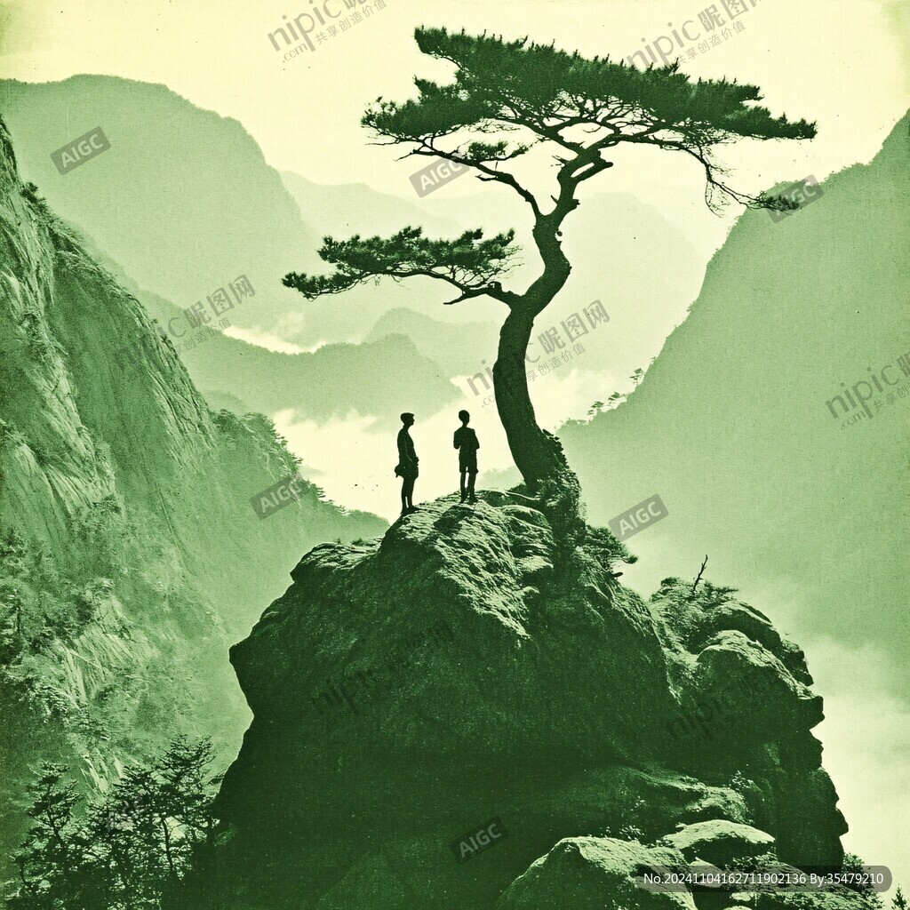 古典古風(fēng)復(fù)古迎客松