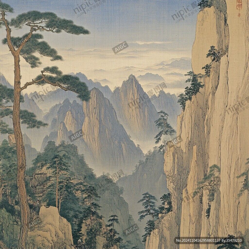 工筆迎客松