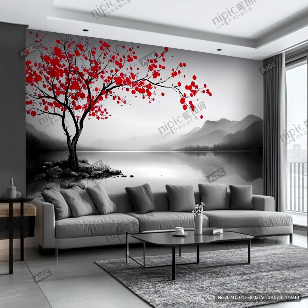 沙發(fā)梅花背景墻