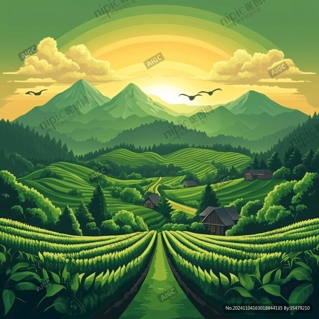茶園風(fēng)光插畫