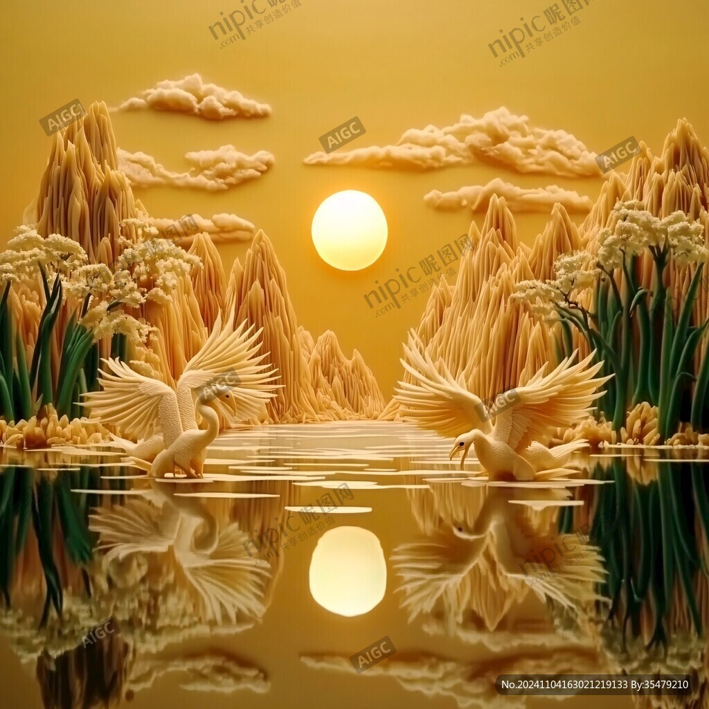 金色浮雕山水畫