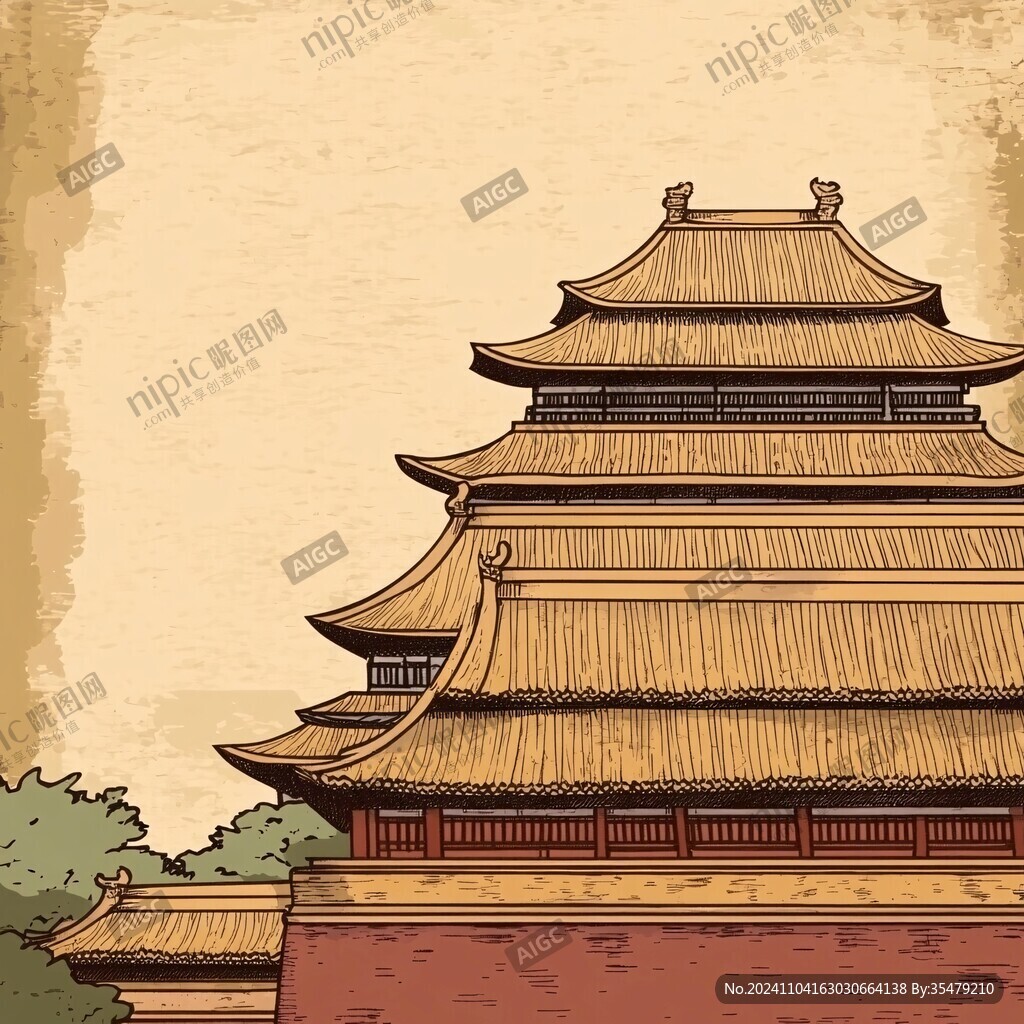 樓角故宮插畫
