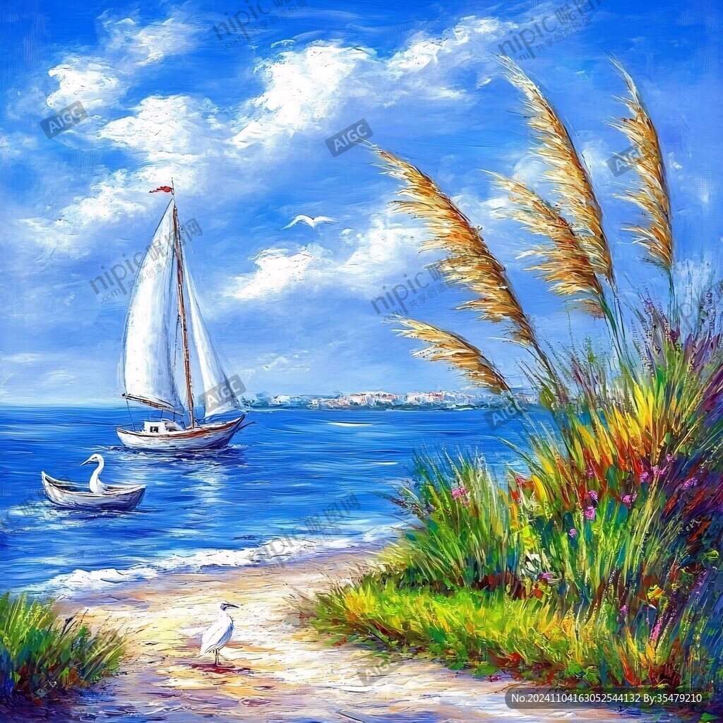 揚帆踏浪油畫