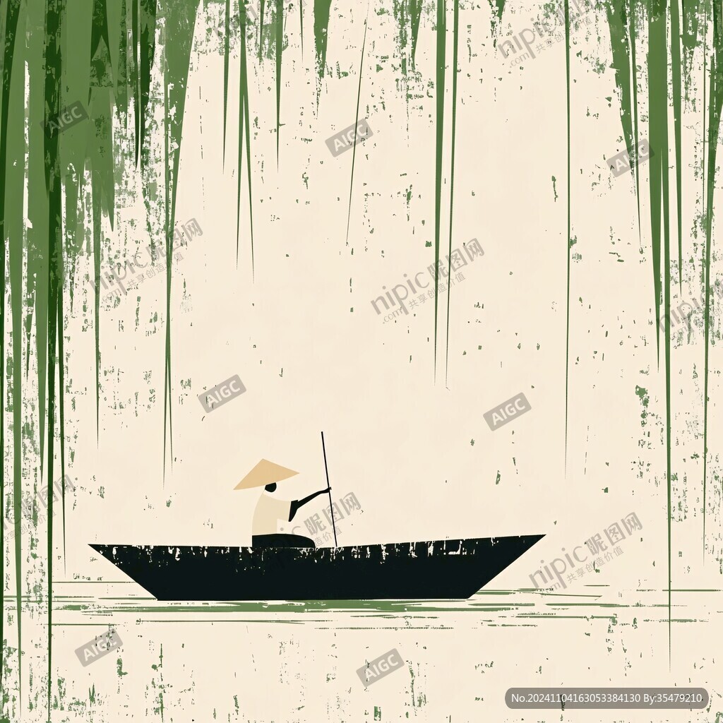 竹筏插畫