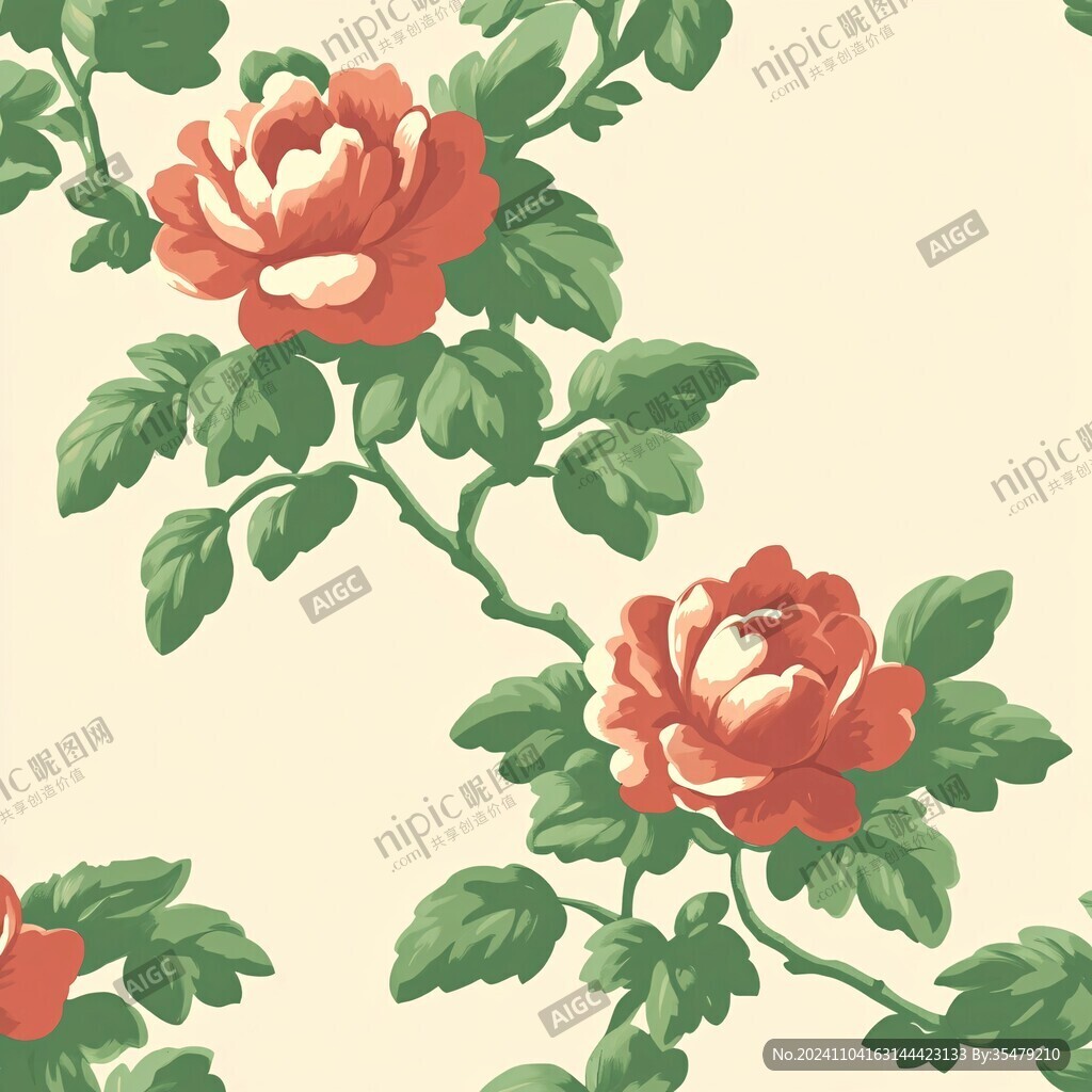 紅牡丹圖案