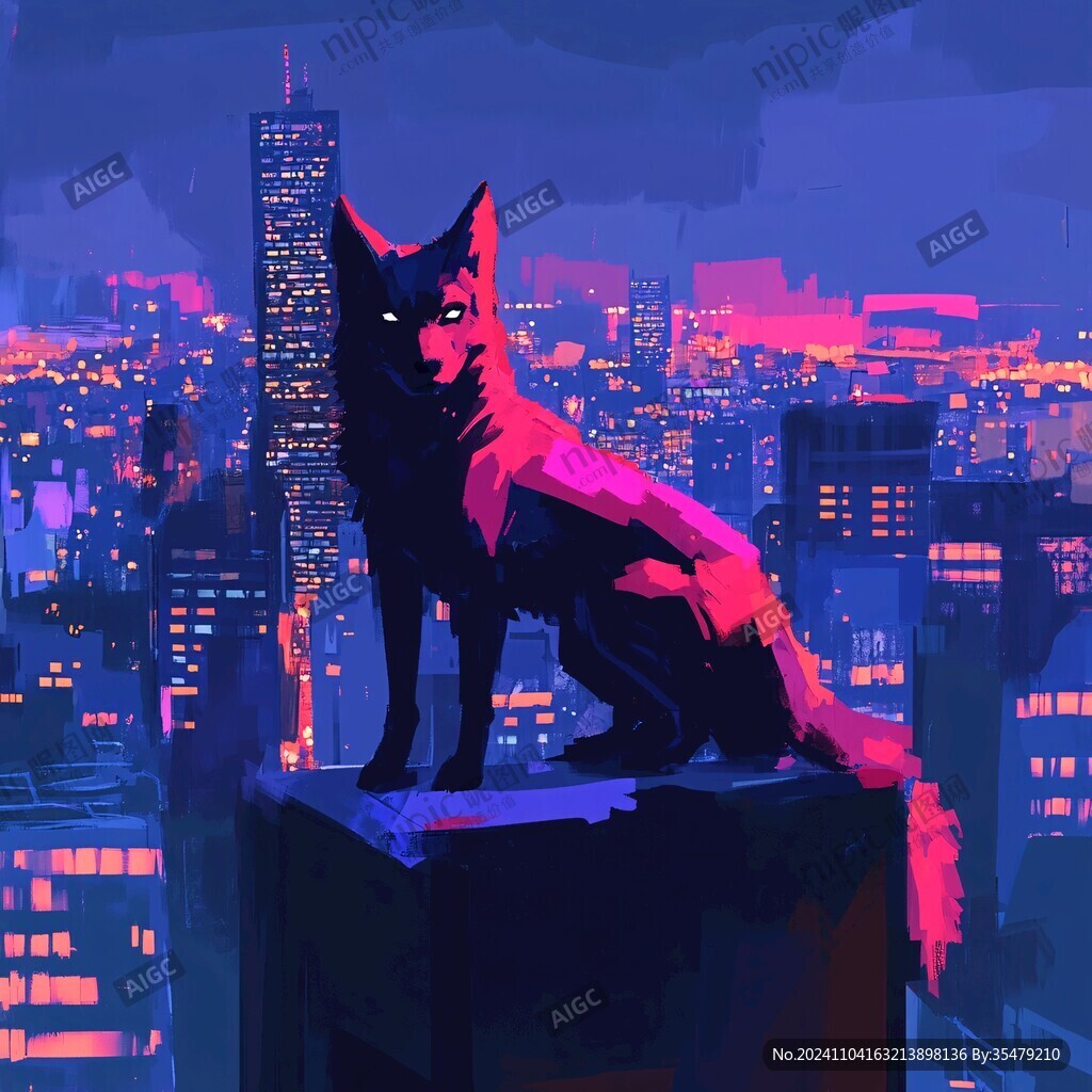 夜晚貓咪插畫
