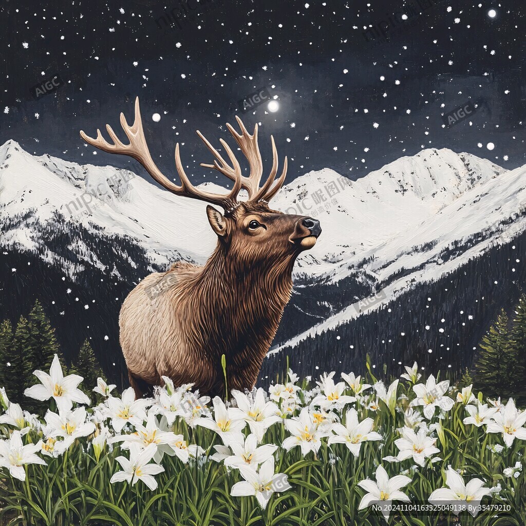 鹿與花插畫