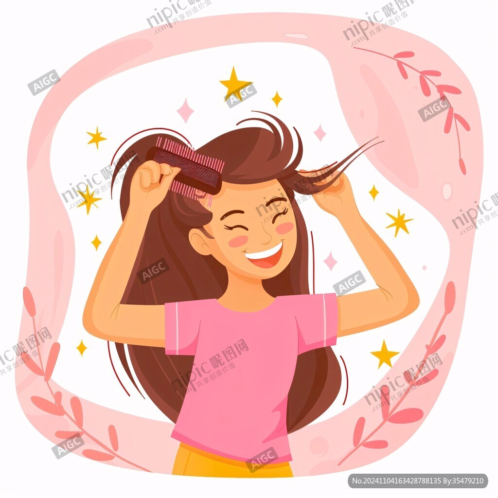 梳頭插畫