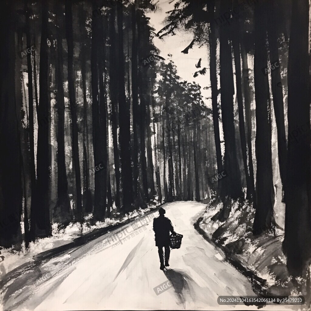 雪中行背影