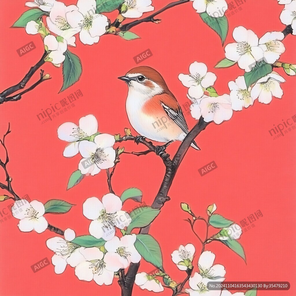 工筆梨花花鳥圖