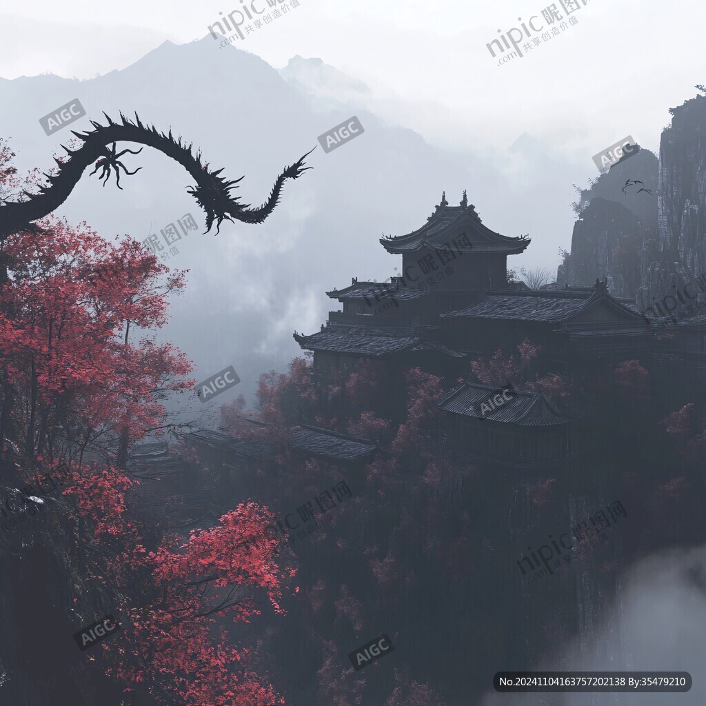 樓閣古風仙鹿仙景