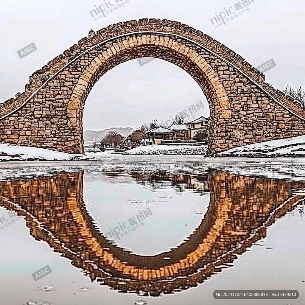 雪中碧水拱橋