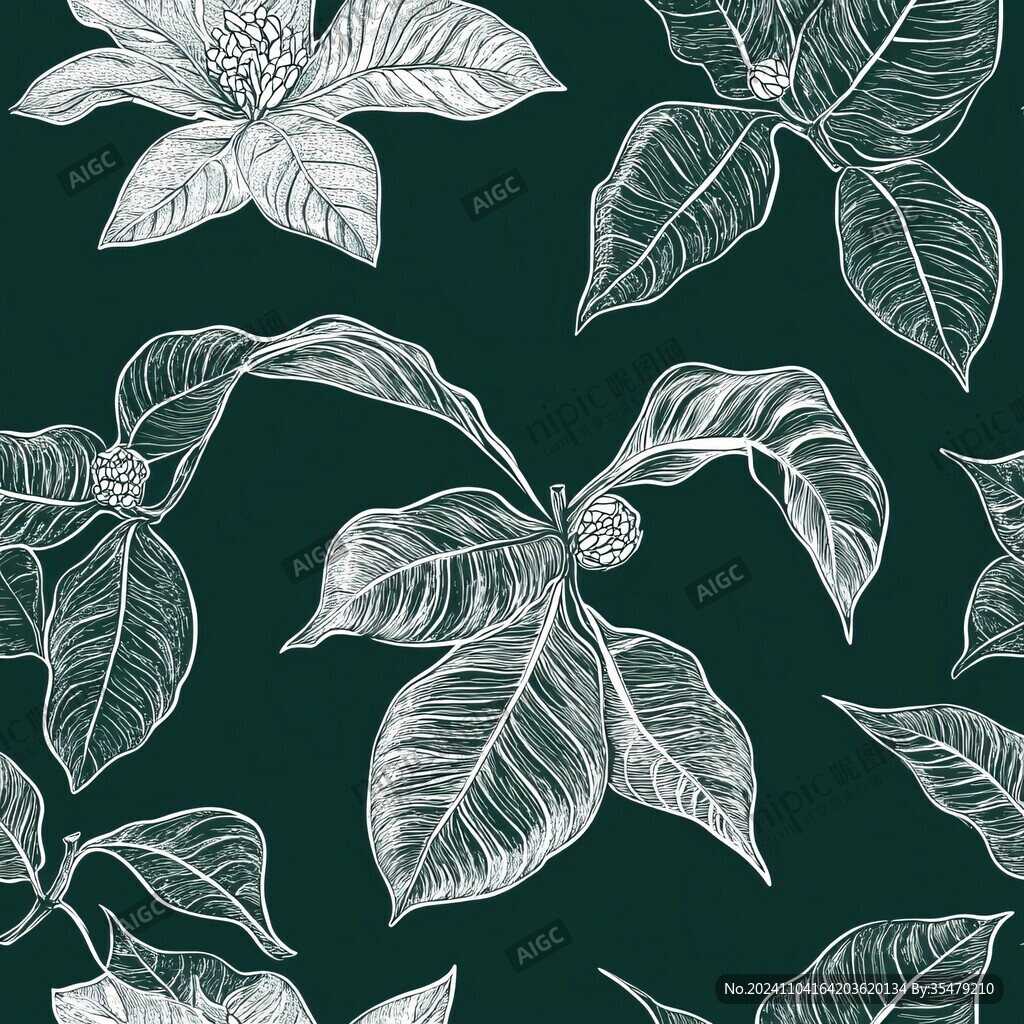 綠葉植物服裝面料花型