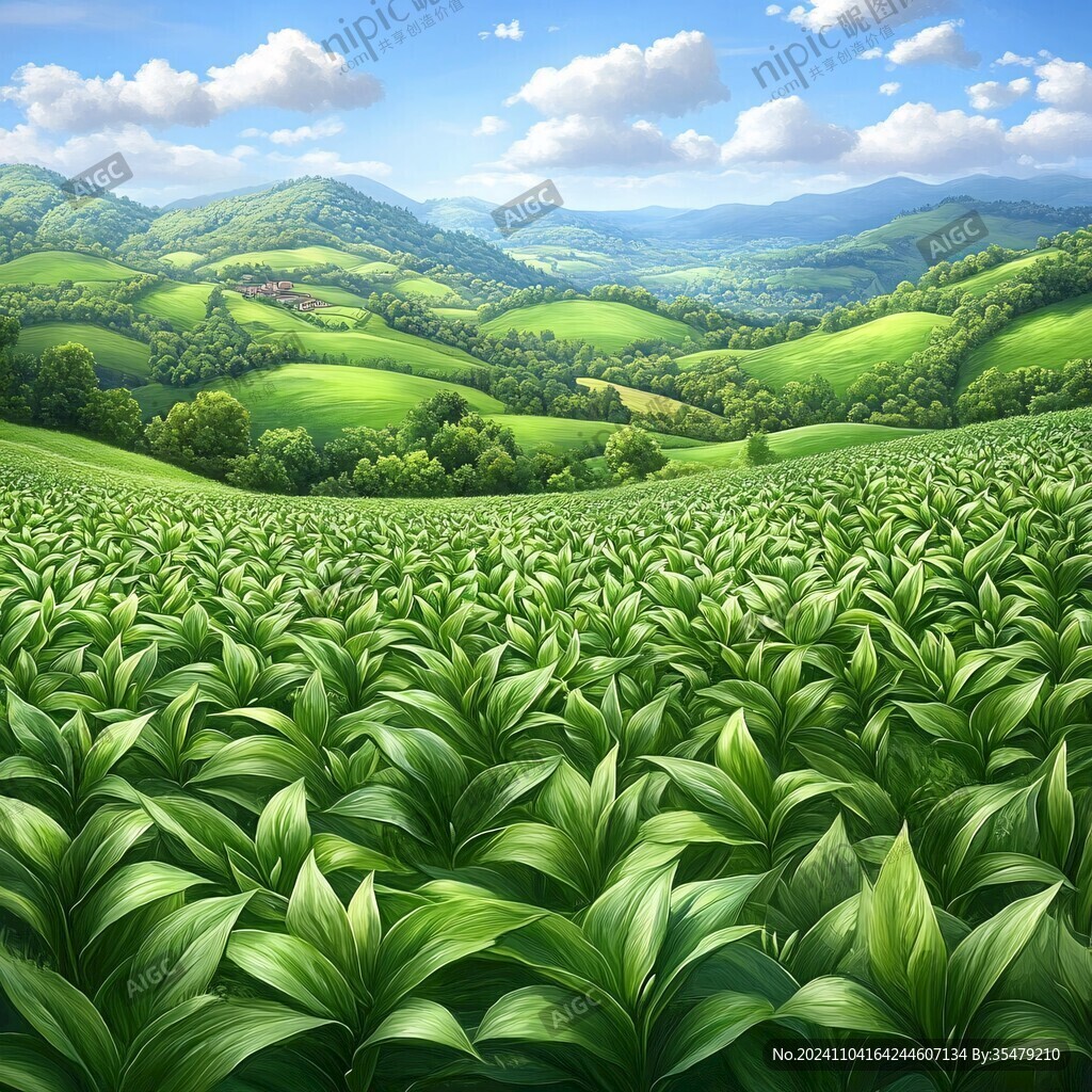 綠葉如地平線上群山