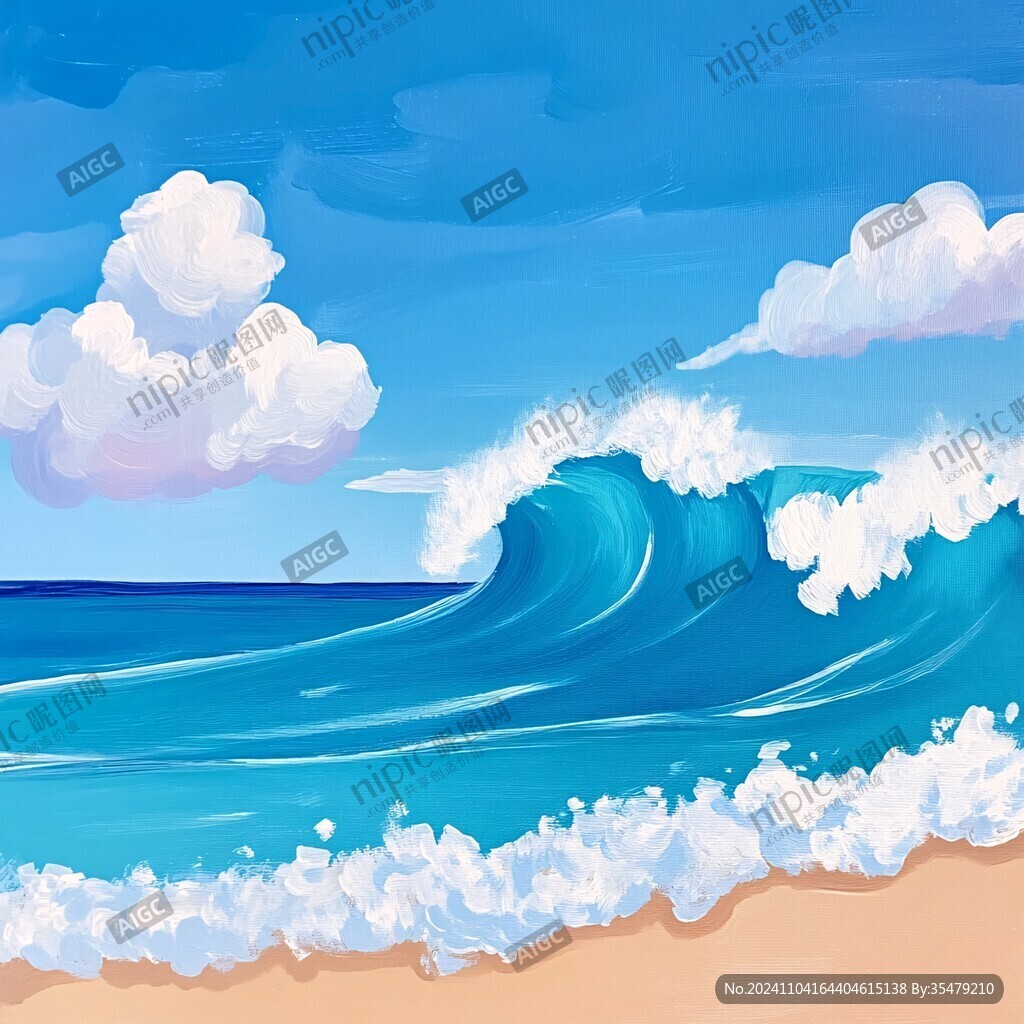 波濤海浪插畫