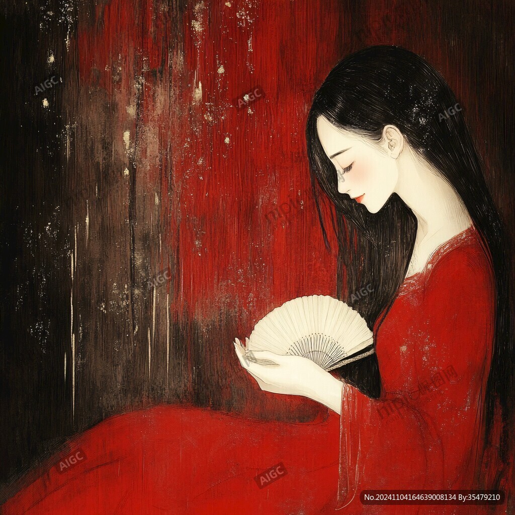 紅衣美人插畫