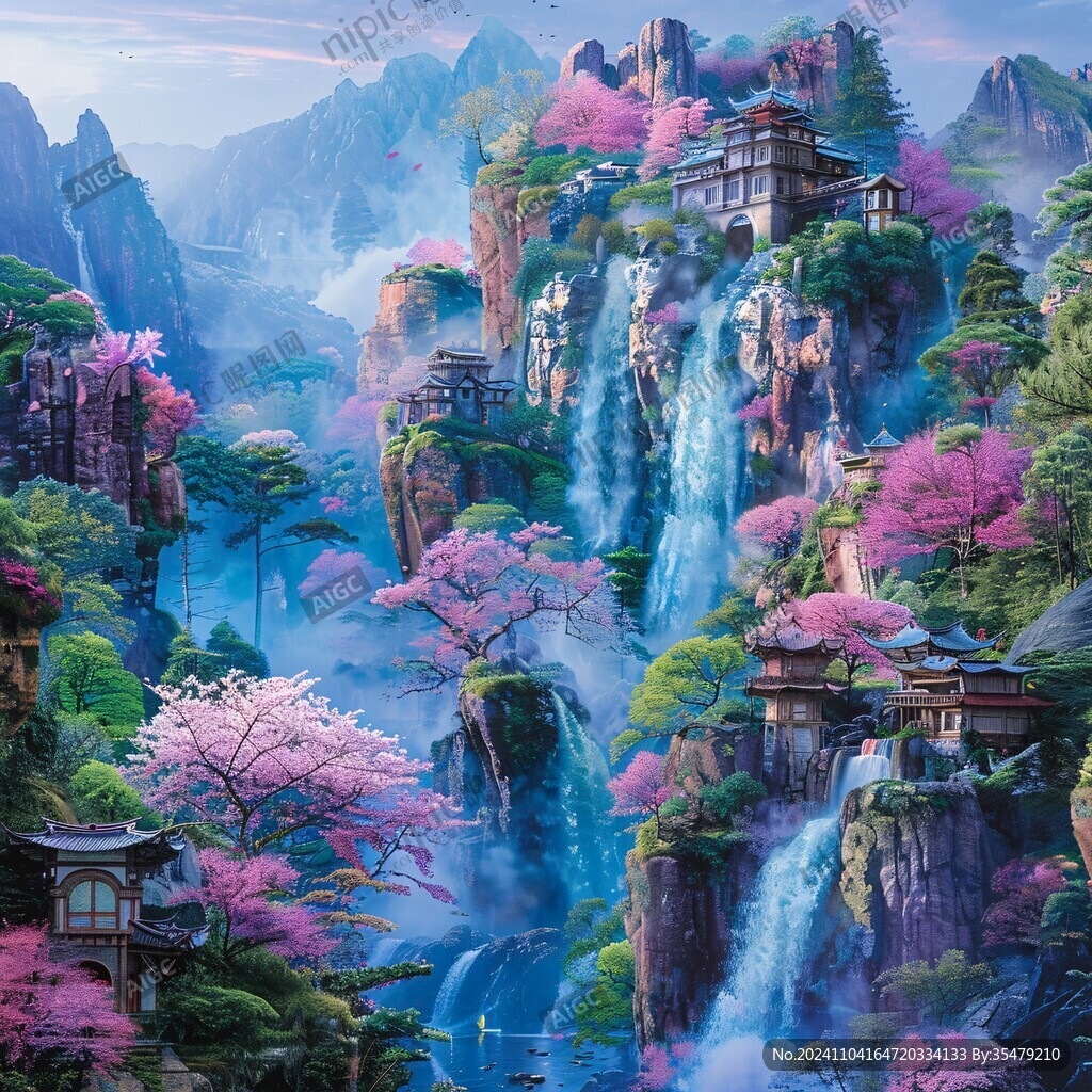 桃花源記古風山水插畫