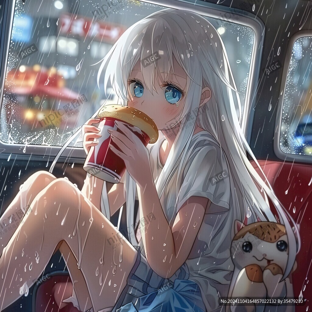 二次元女孩喝奶茶
