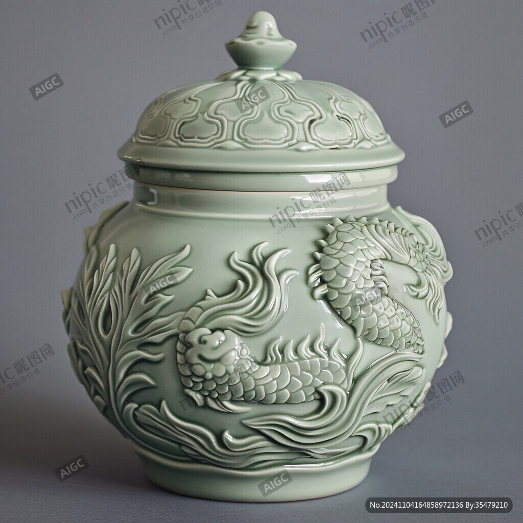 龍珠閣海水龍紋罐