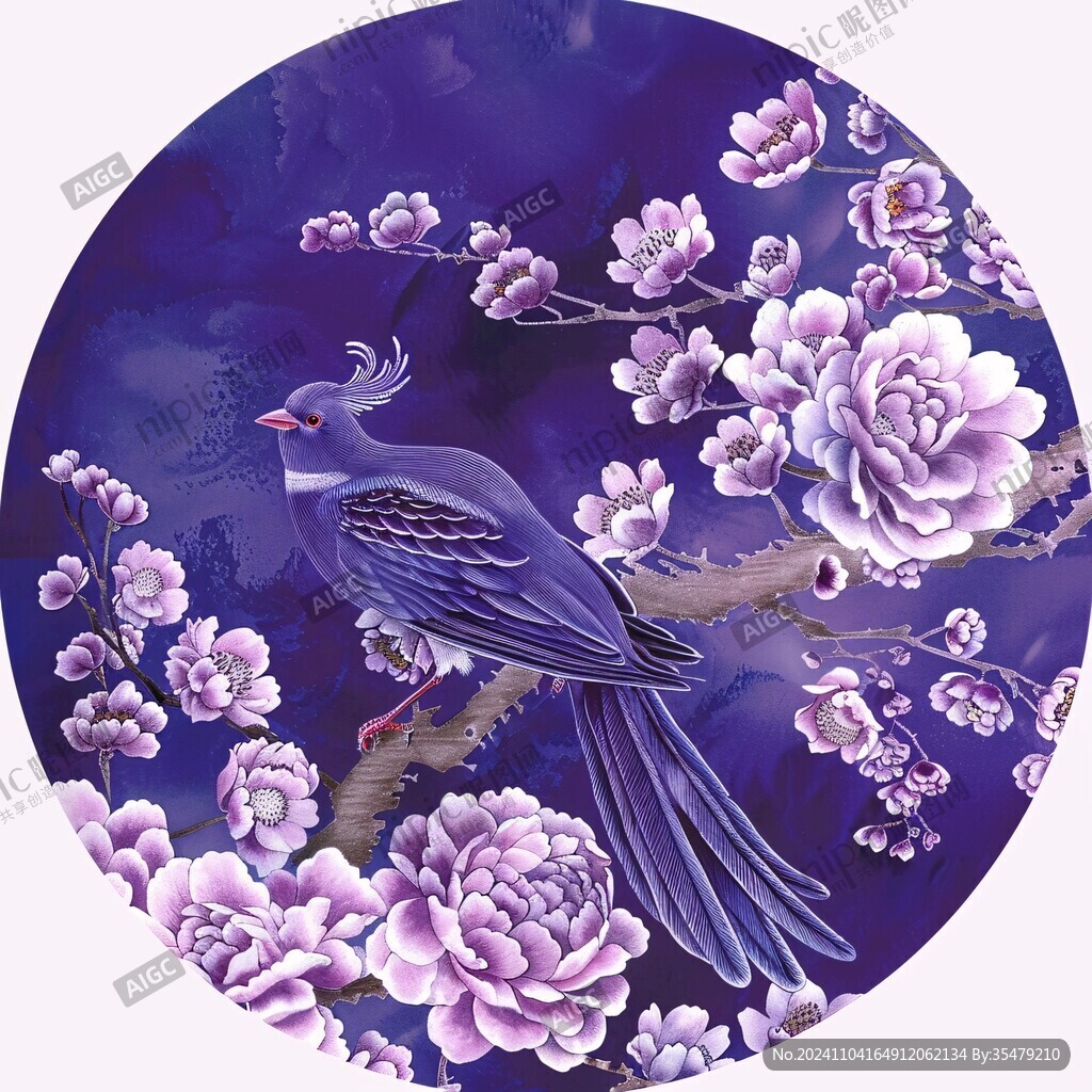 牡丹喜鵲圖插畫