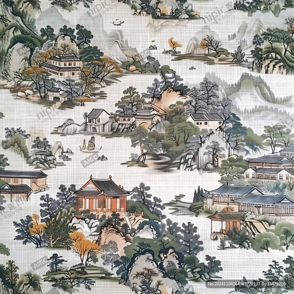 高端繡刺樓閣背景墻