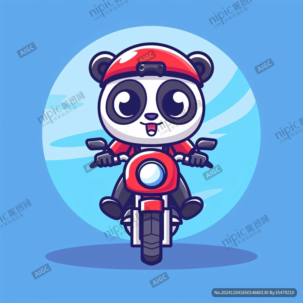 卡通熊貓騎自行車