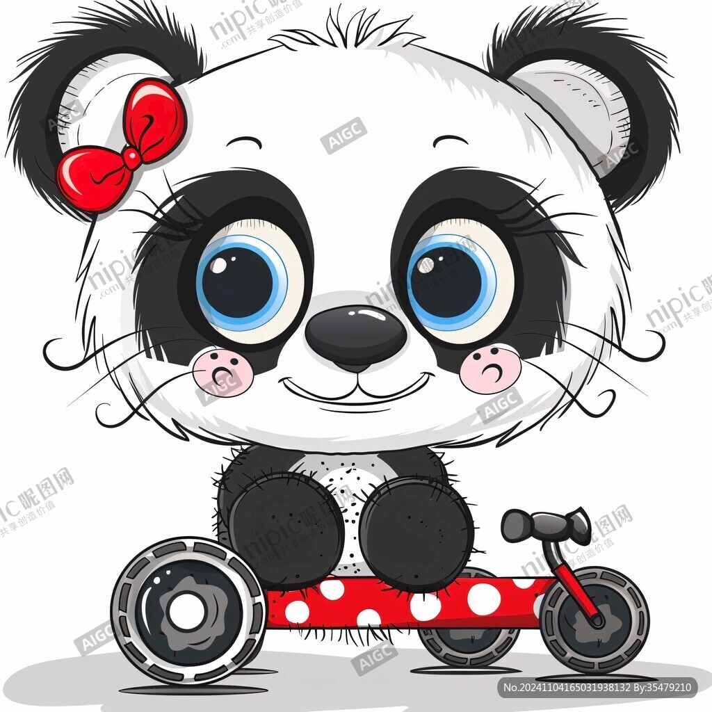 卡通熊貓騎自行車