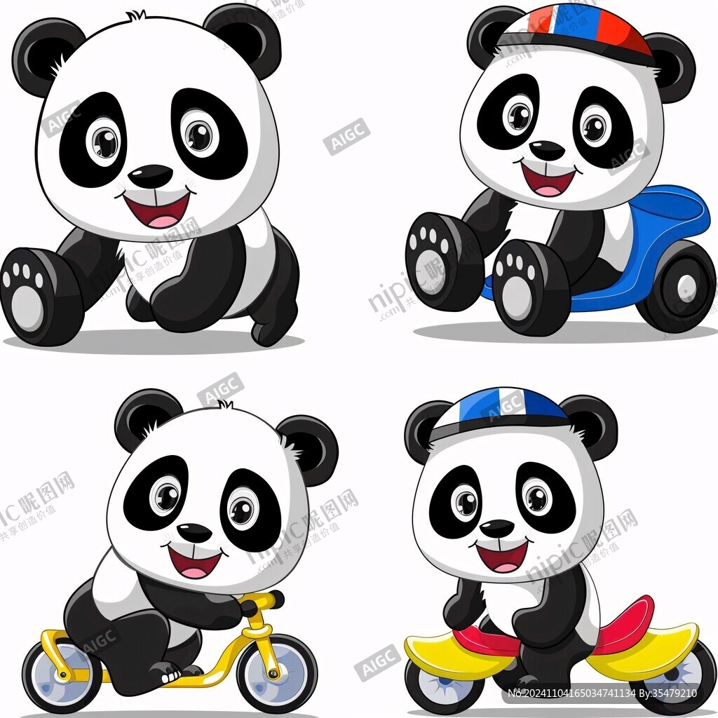 卡通熊貓騎自行車