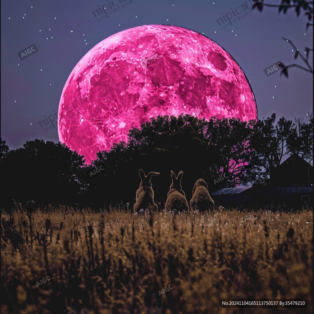 浪漫夜空梅花鹿月亮
