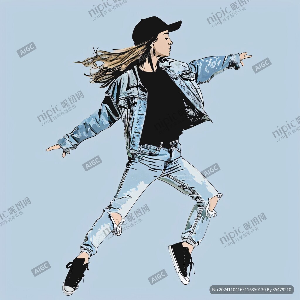 街舞女孩插畫