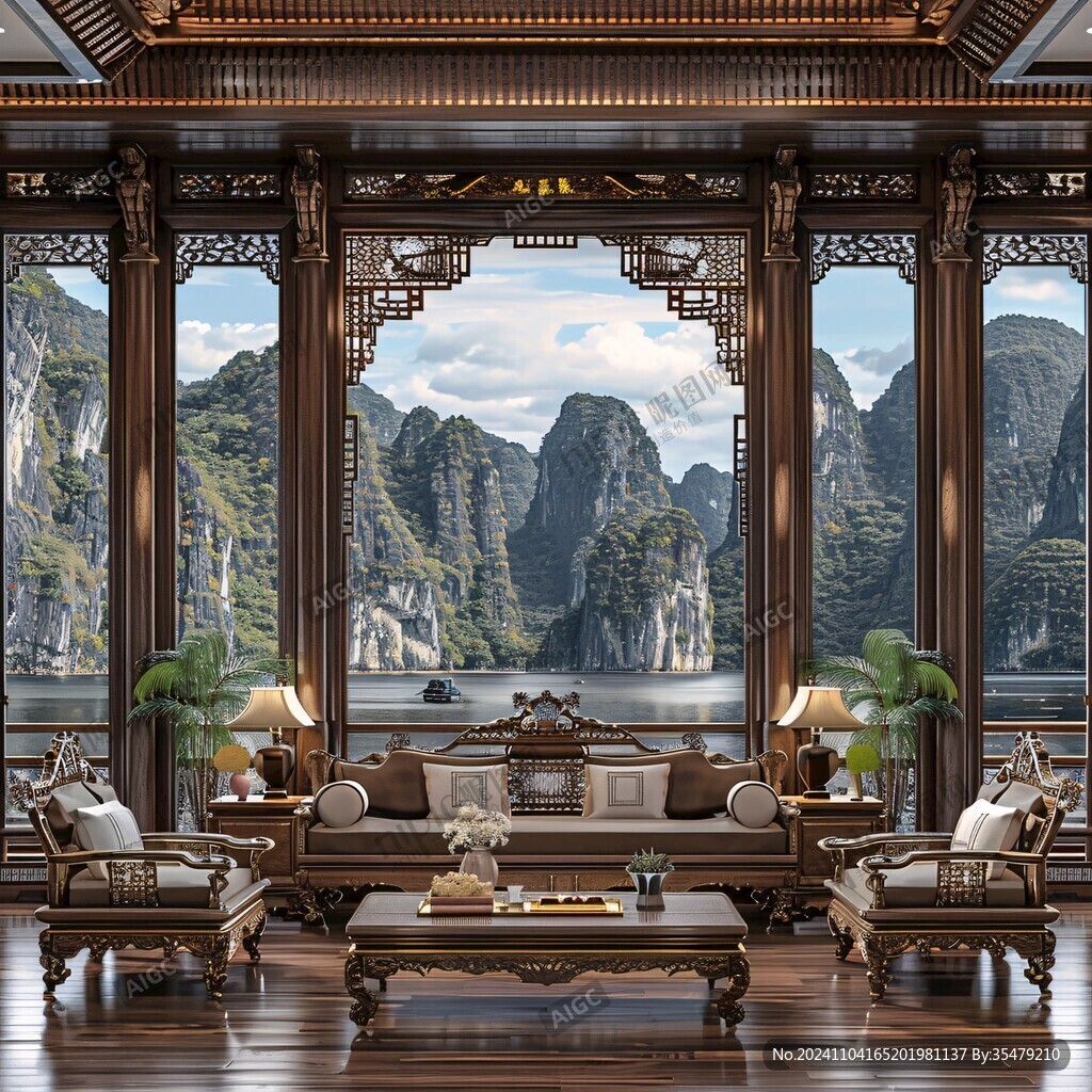 酒店客廳山水背景