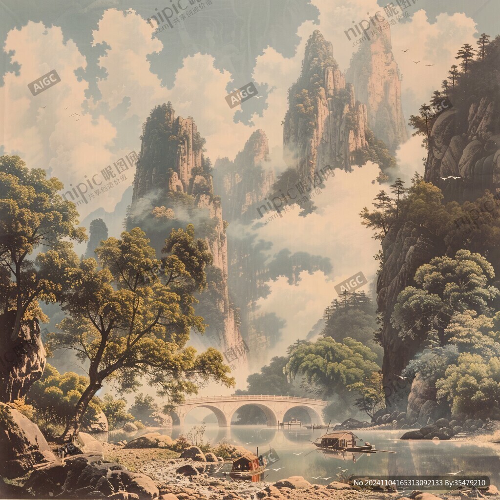 畫巨幅山水風景