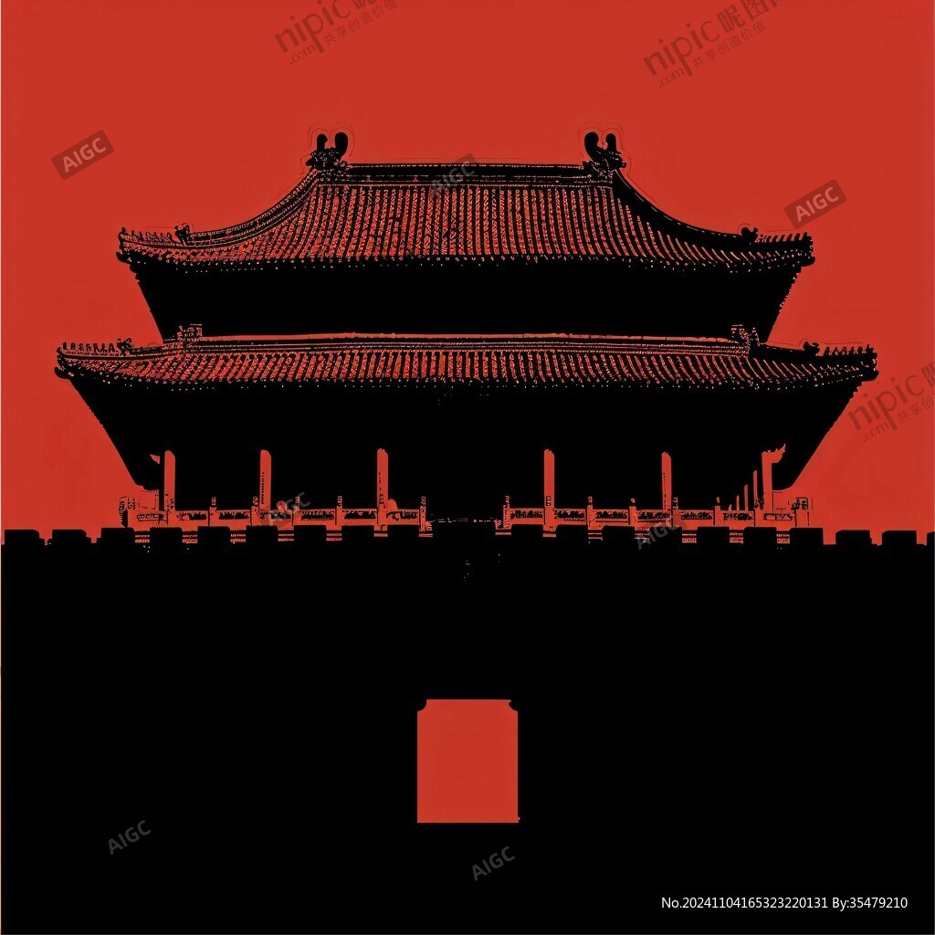 故宮午門立面插畫圖