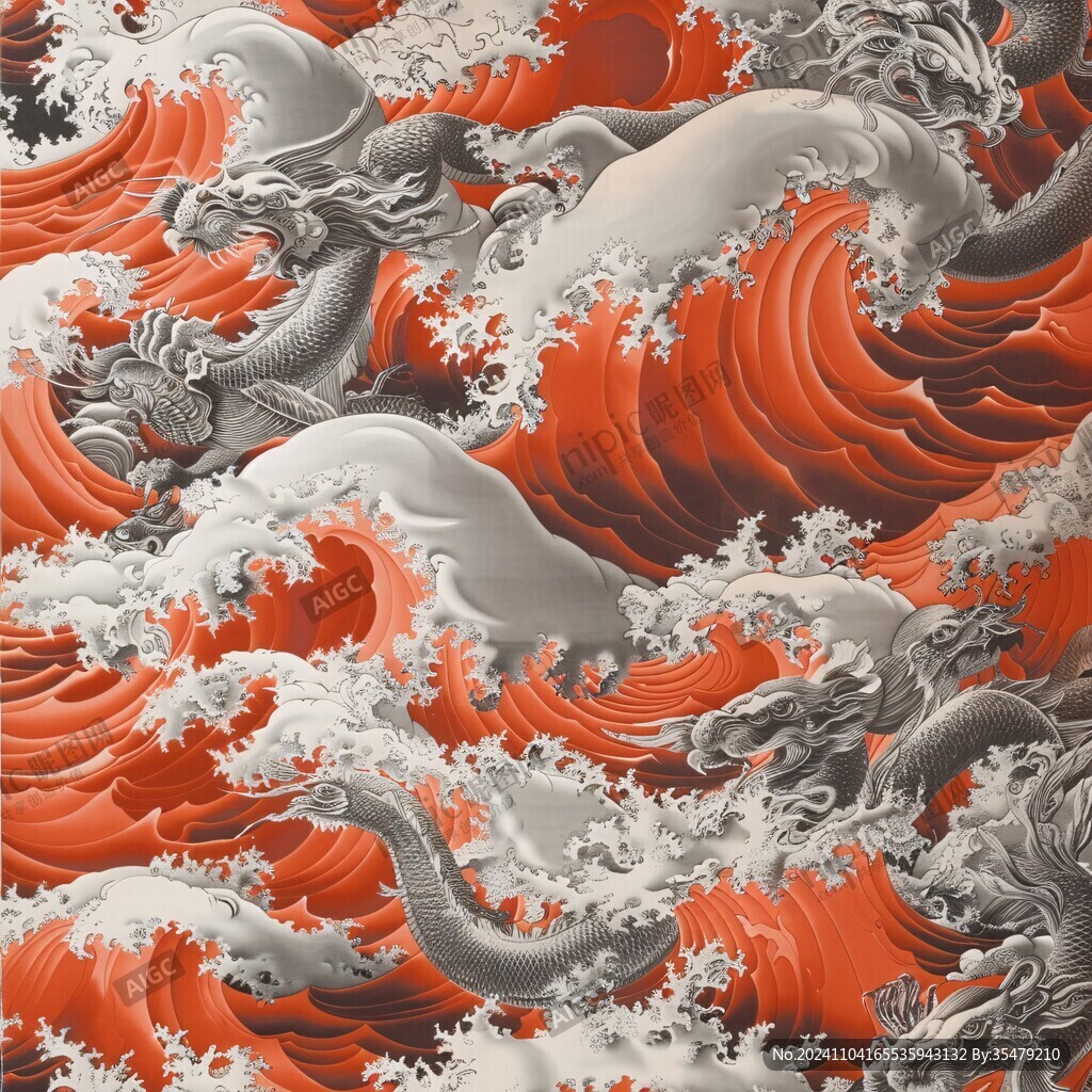 國潮浪花底紋