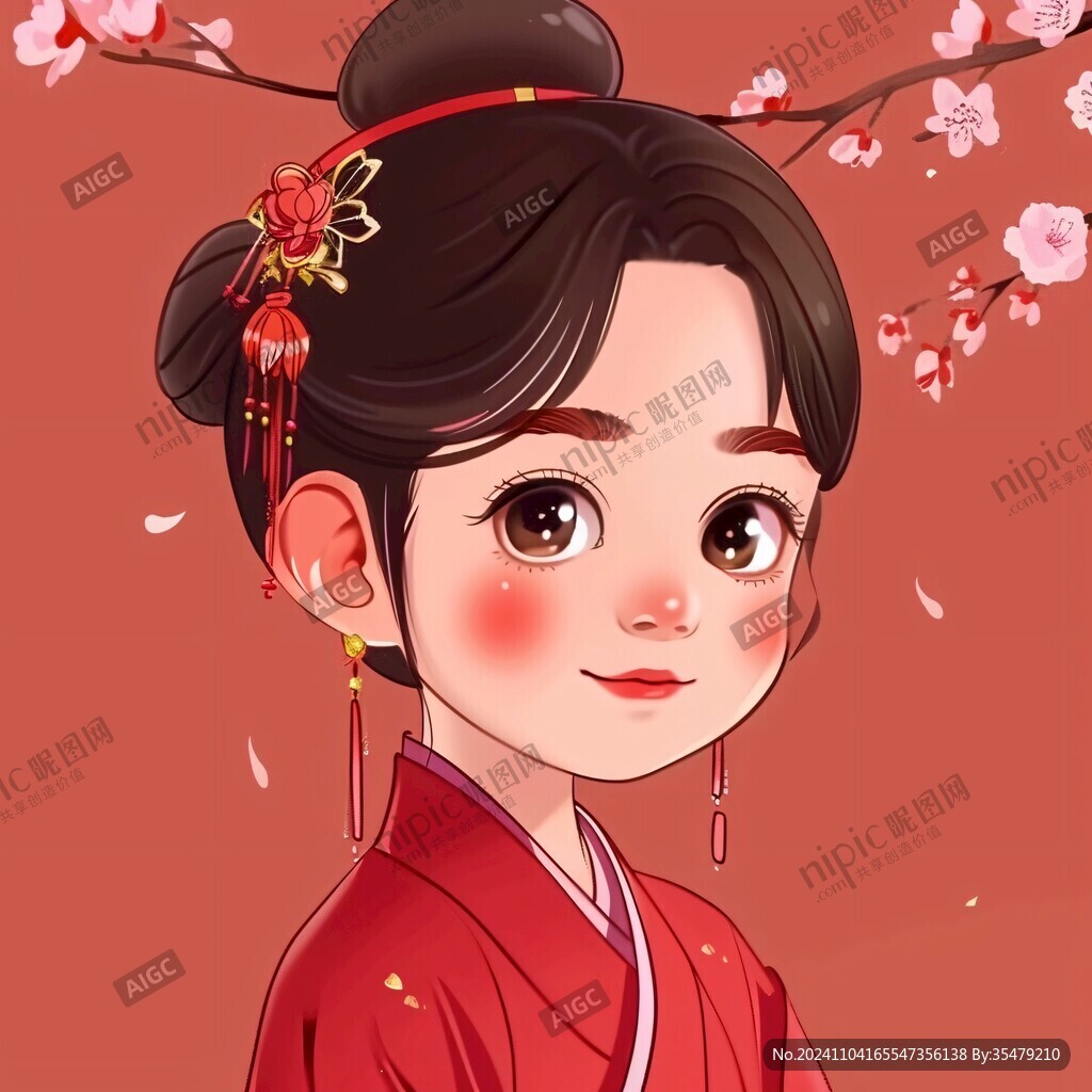 卡通紅色漢服女孩