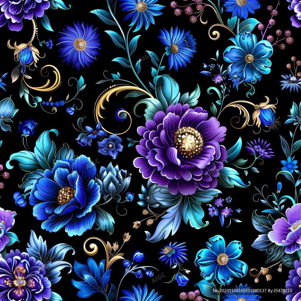深藍色浪漫深邃花紋
