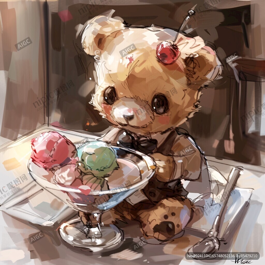 吃冰淇淋的小熊