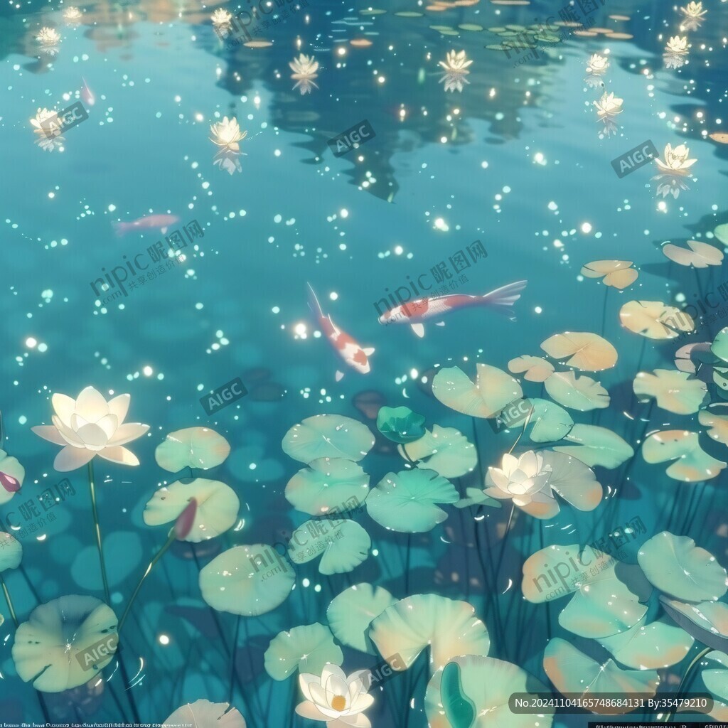 荷花塘睡蓮金魚(yú)水波紋