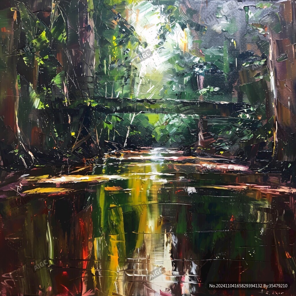 水面倒影油畫