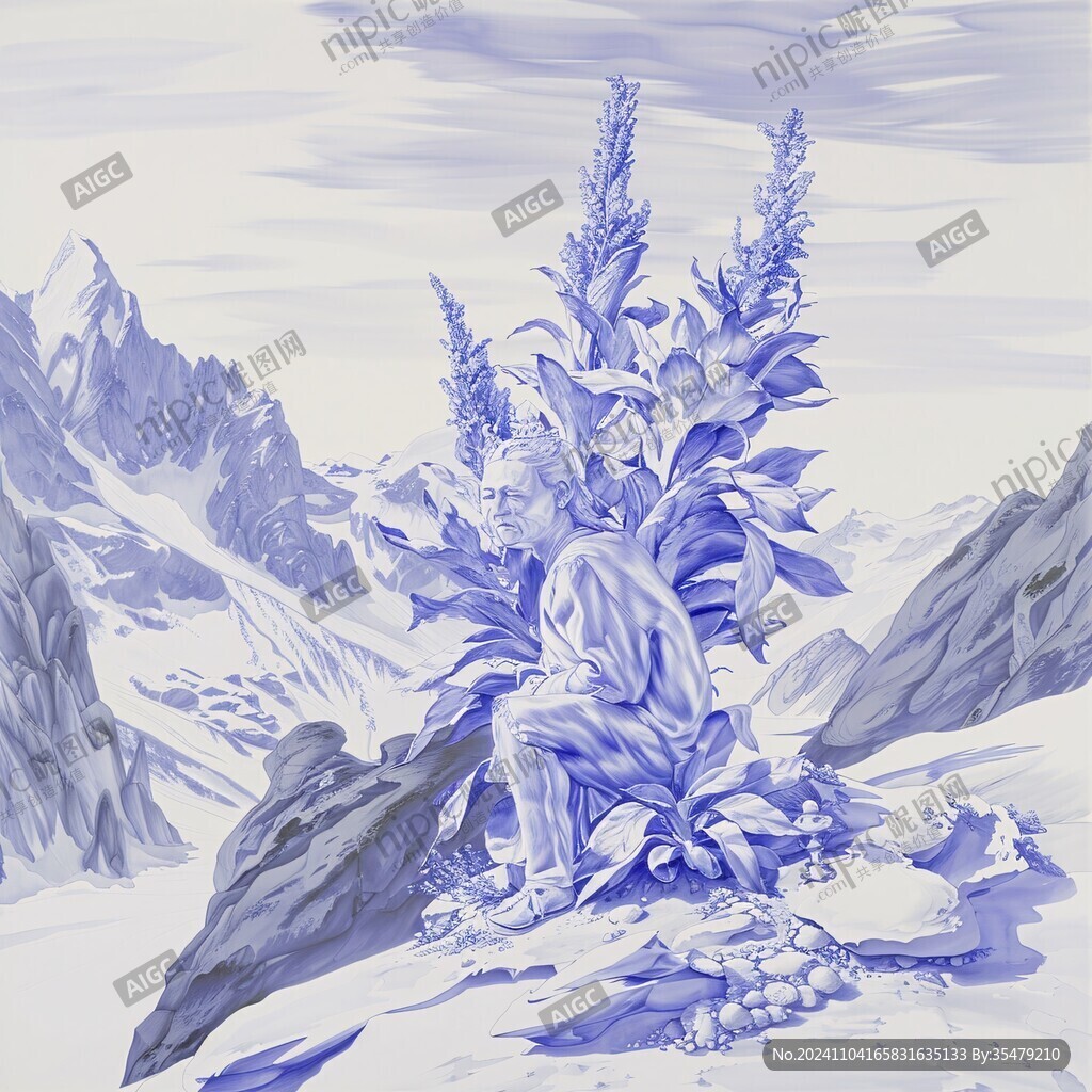 山水石斛線稿