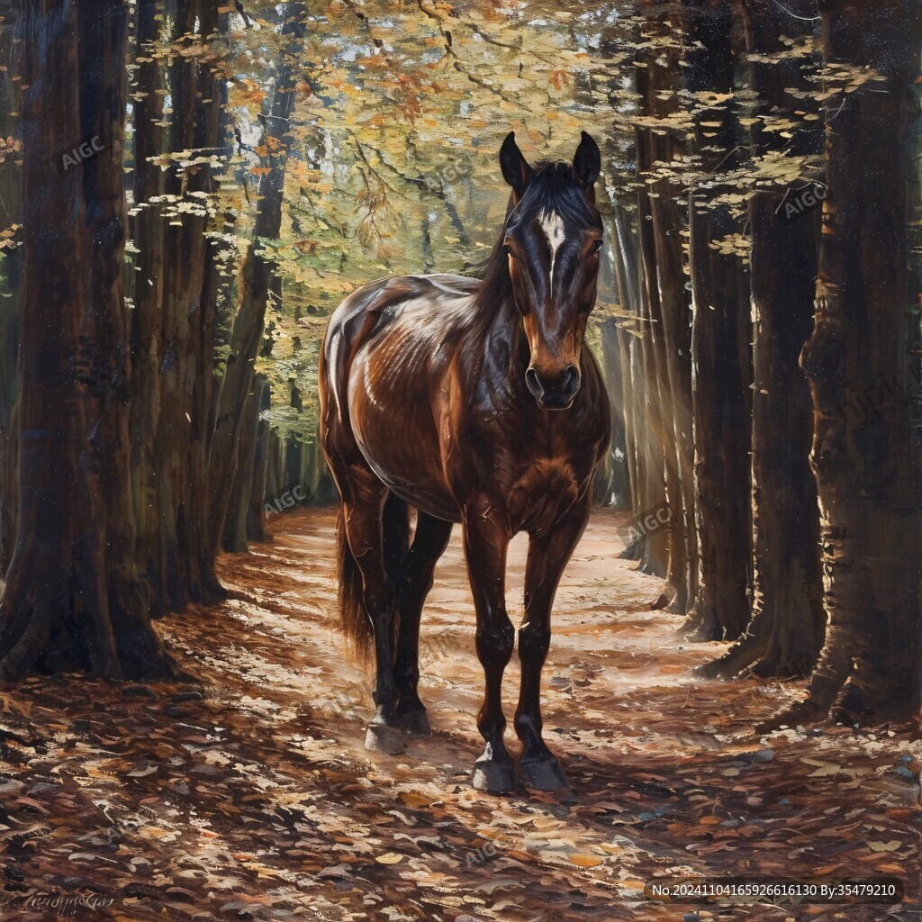 森林馬到成功駿馬圖