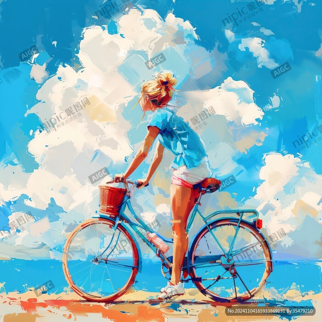騎車的女孩插畫