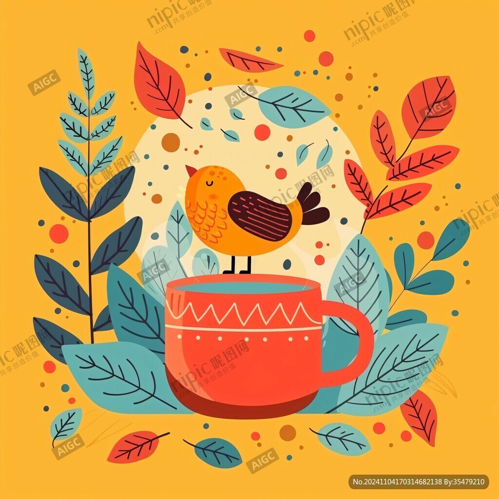 童趣茶杯插畫