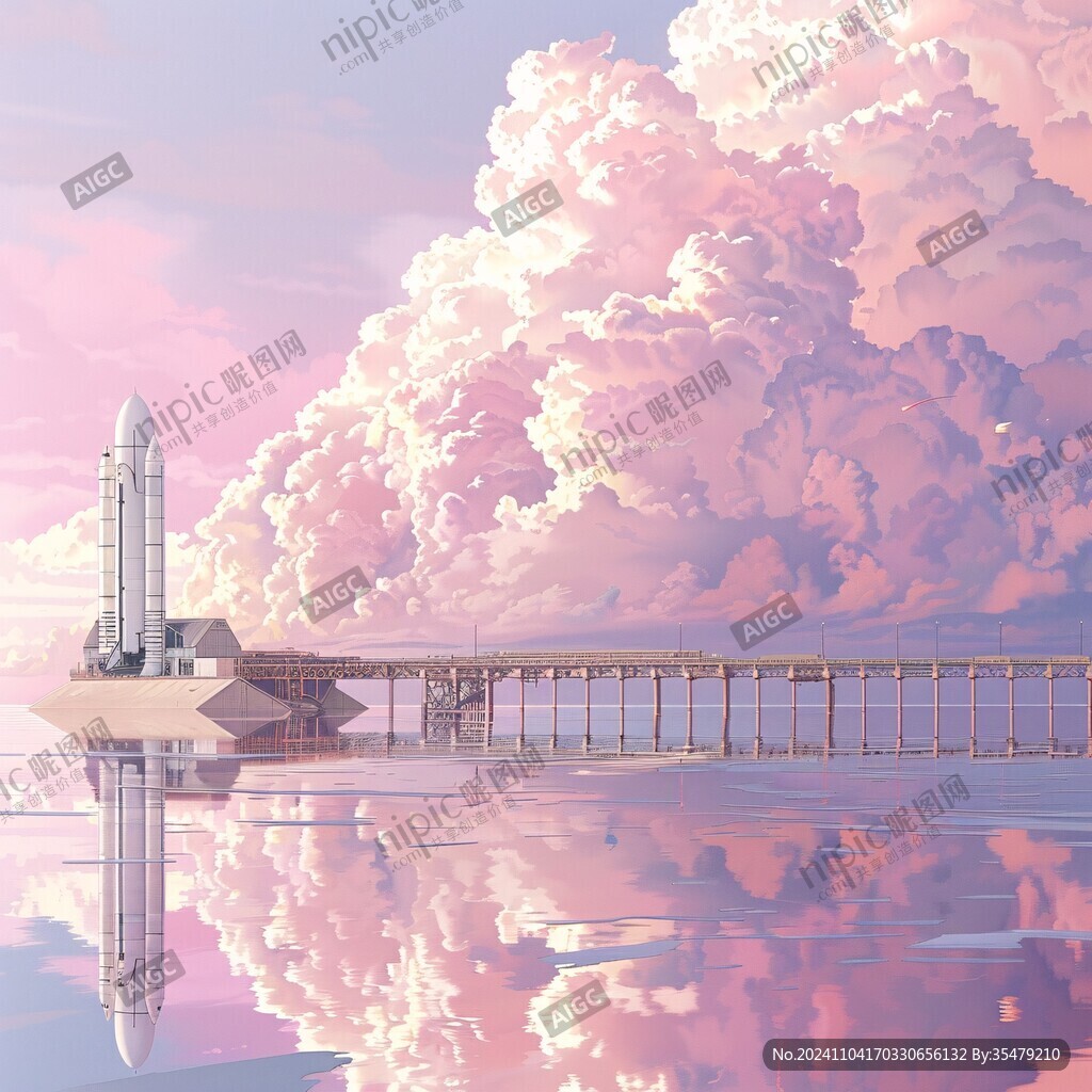 粉色超現(xiàn)實主義奇幻景觀漂浮城堡