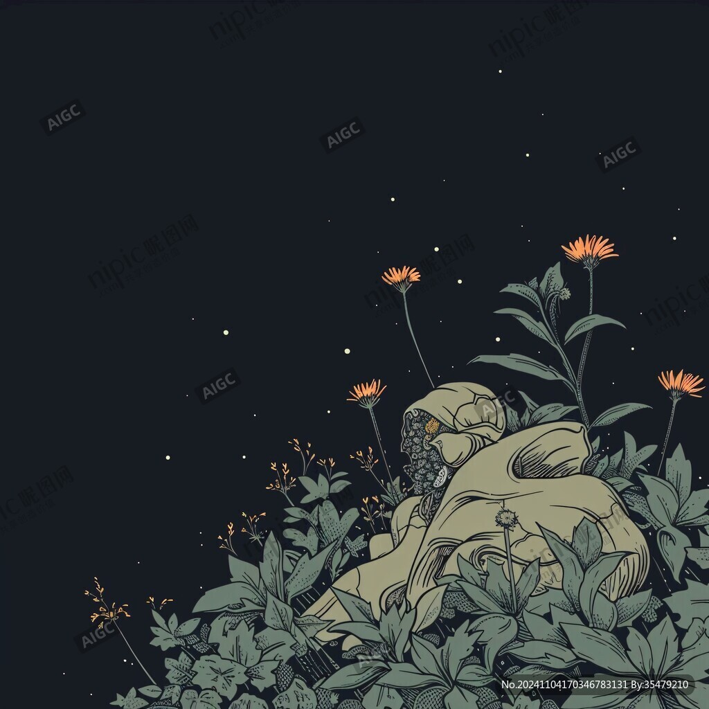 花叢女孩插畫