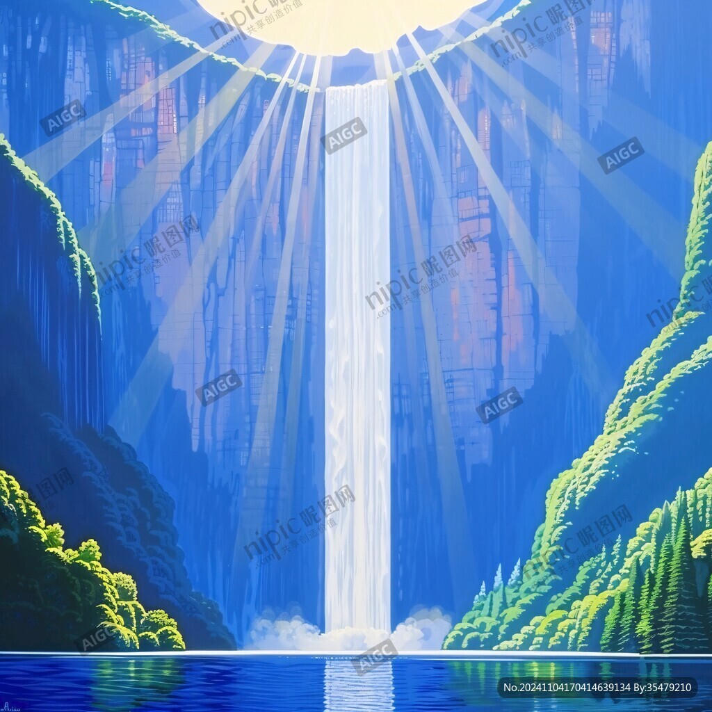 瀑布插畫
