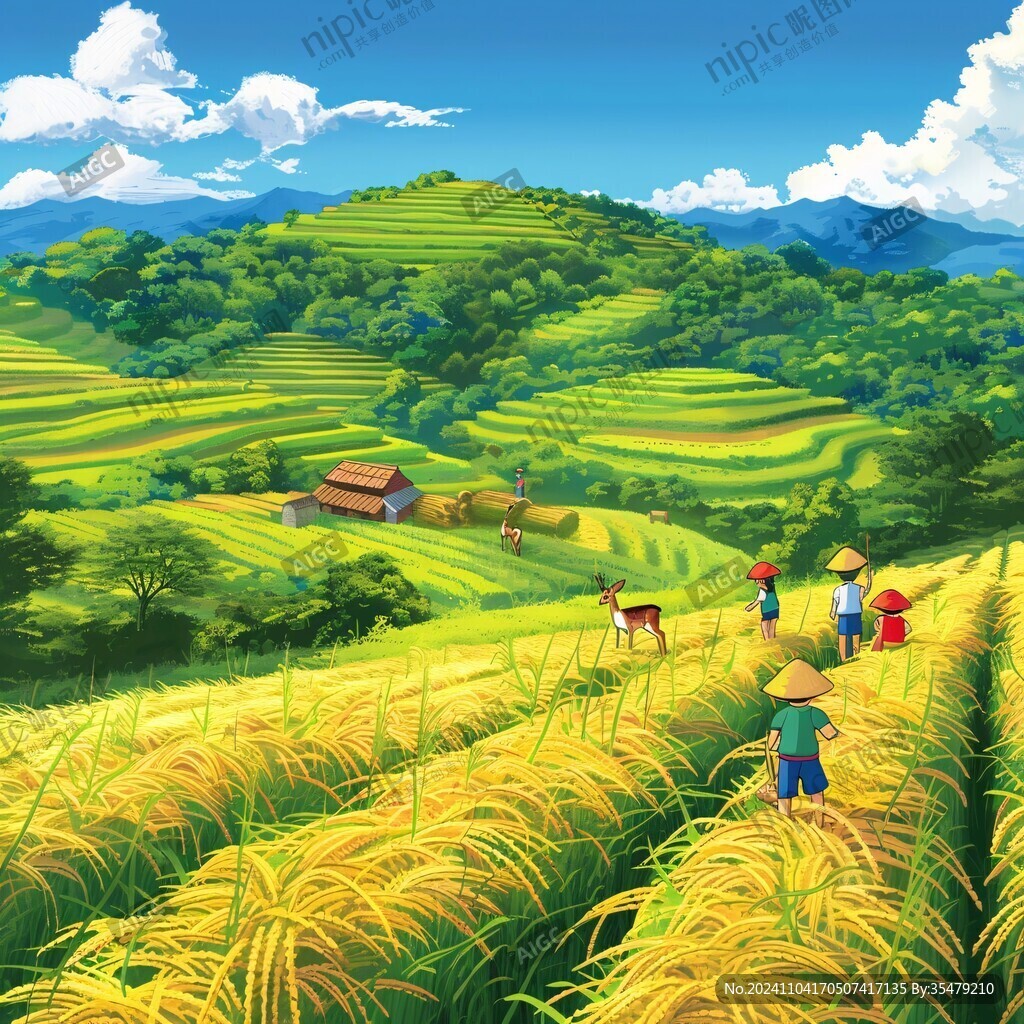 稻田插畫瑤族大米