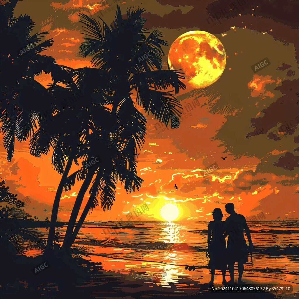情侶海邊剪影