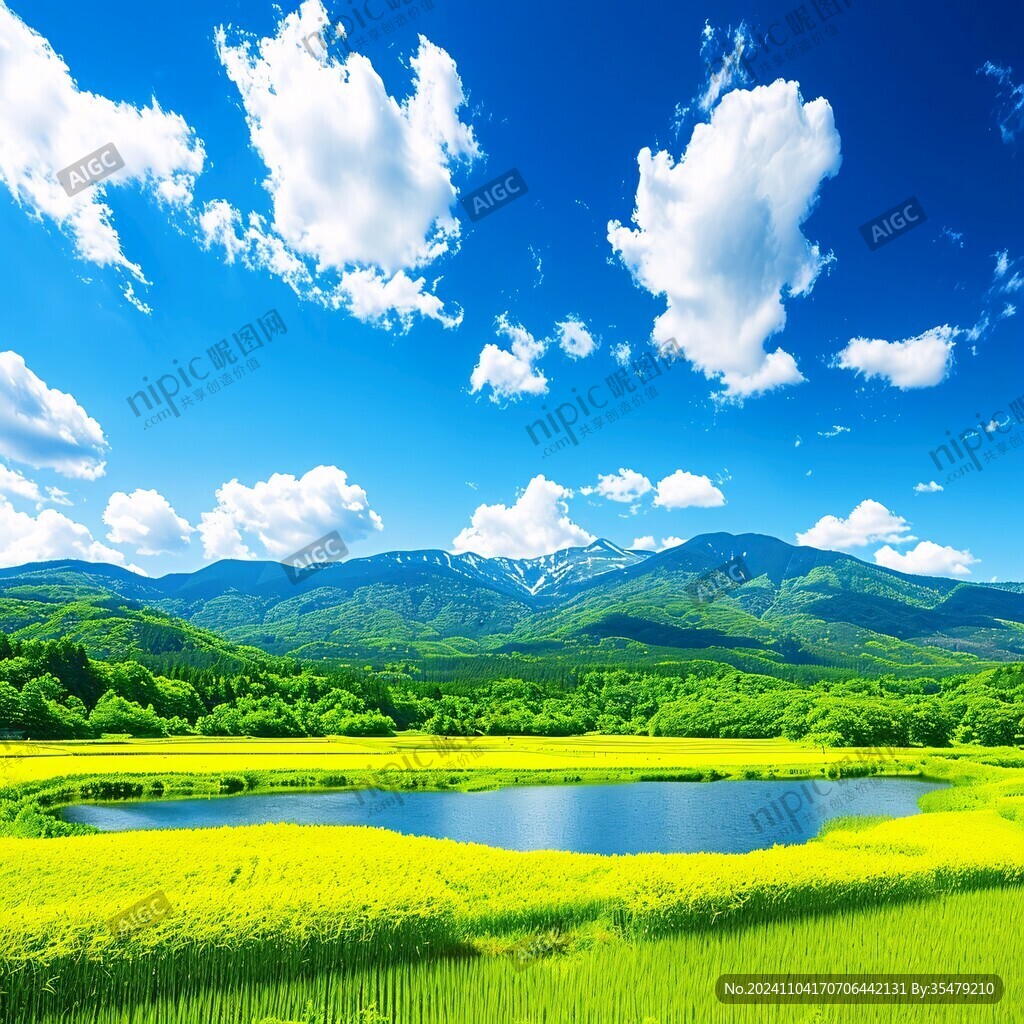 藍(lán)天白云山脈草地背景